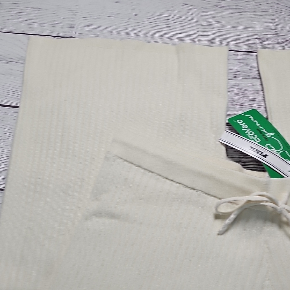 NWT L PINK Victoria's Secret Cream Ribbed Pajama Pants - Picture 4 of 10